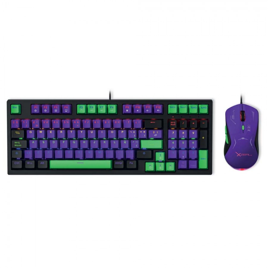 Kit Teclado Y Mouse Xzeal Xzpkt1mv Conexión Usb, Interruptor Mecánico, Retroiluminado, Color Negro, Verde, Púrpura