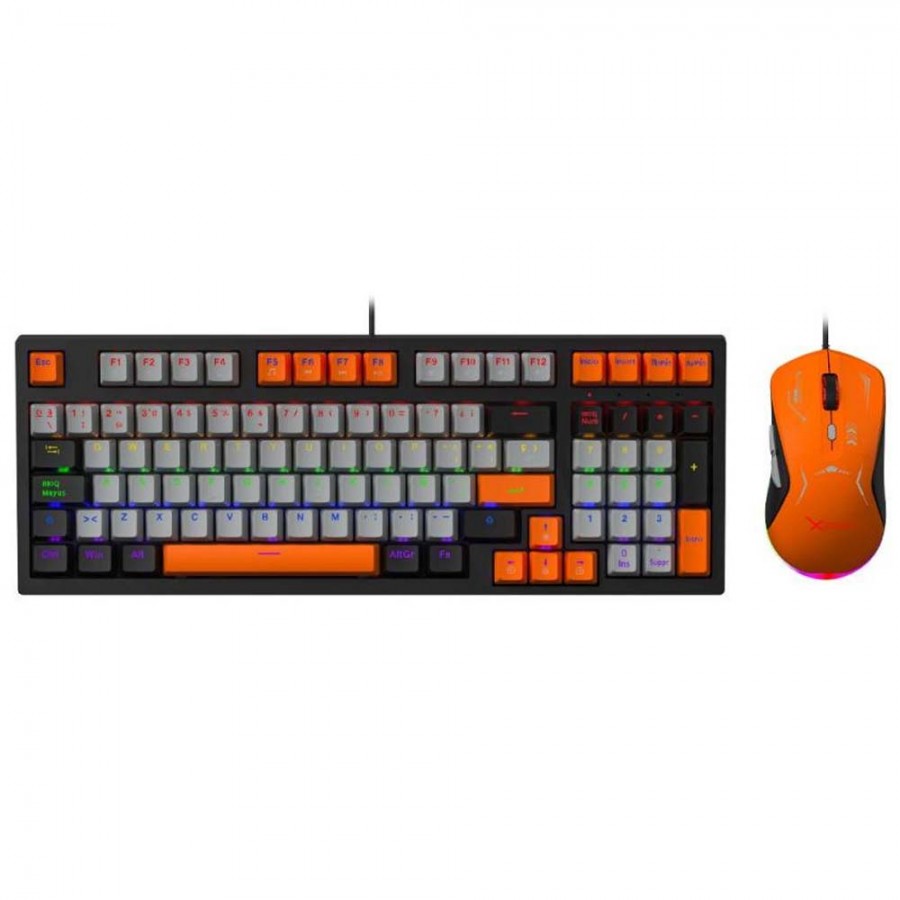 Kit Teclado Y Mouse Xzeal Xzpkt1ng Conexión Usb, Interruptor Mecánico, Retroiluminado, Color Negro, Gris, Naranja