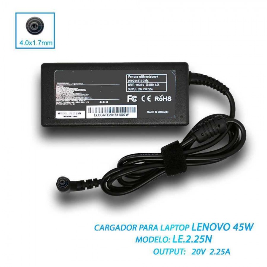 Cargador Para Laptop Tipo Lenovo Punta Delgada 20V 2.25A