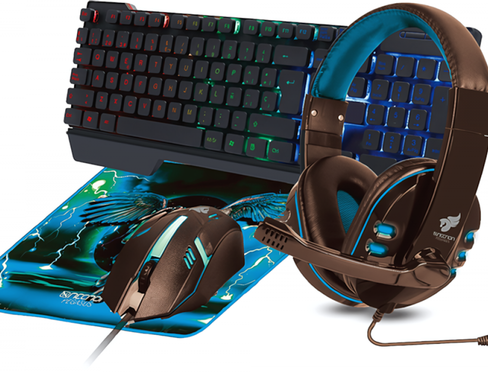Kit Gamer Teclado Mouse Diadema Y Mousepad Necnon Pegasus Negro/Azul - Imagen 2