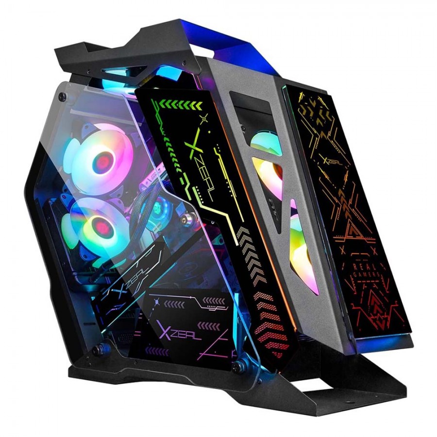 Gabinete Xzeal Ir02, Rgb, Ventiladores Frontales 6x120 Mm, 2xusb 3.2, Negro