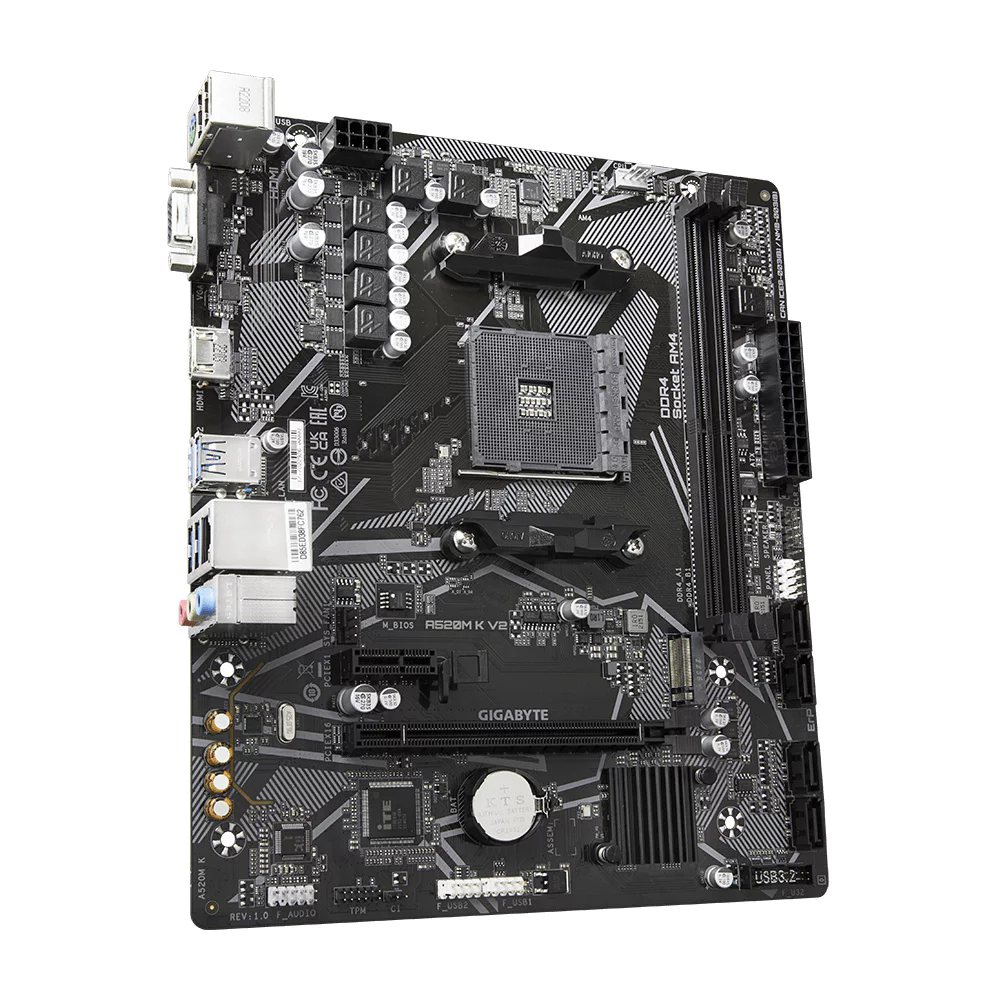 Tarjeta Madre Gigabyte A520m K V2, Skt Am4, 4 Sata3/1 M.2, 2 DDR4, 6 USB 3.2, 6 USB 2.0, Hdmi/vga, Matx