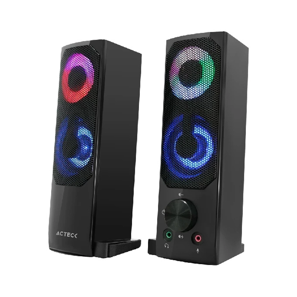 Bocinas Acteck Elant Brick As450, Para Computadora, 3.5mm, Alimentacion USB, Iluminacion LED, Color Negro