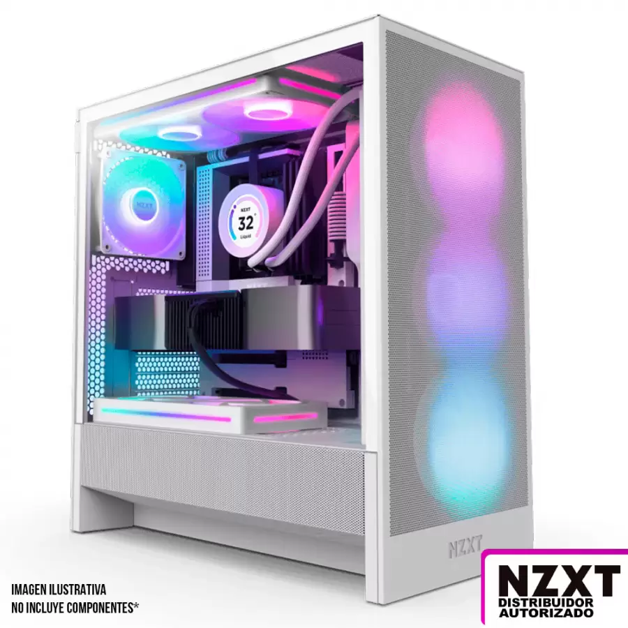 Gabinete Nzxt H5 Flow RGB Midi Tower, Cristal Templado, Vent. 3x 120 Mm, USB 3.0, Blanco