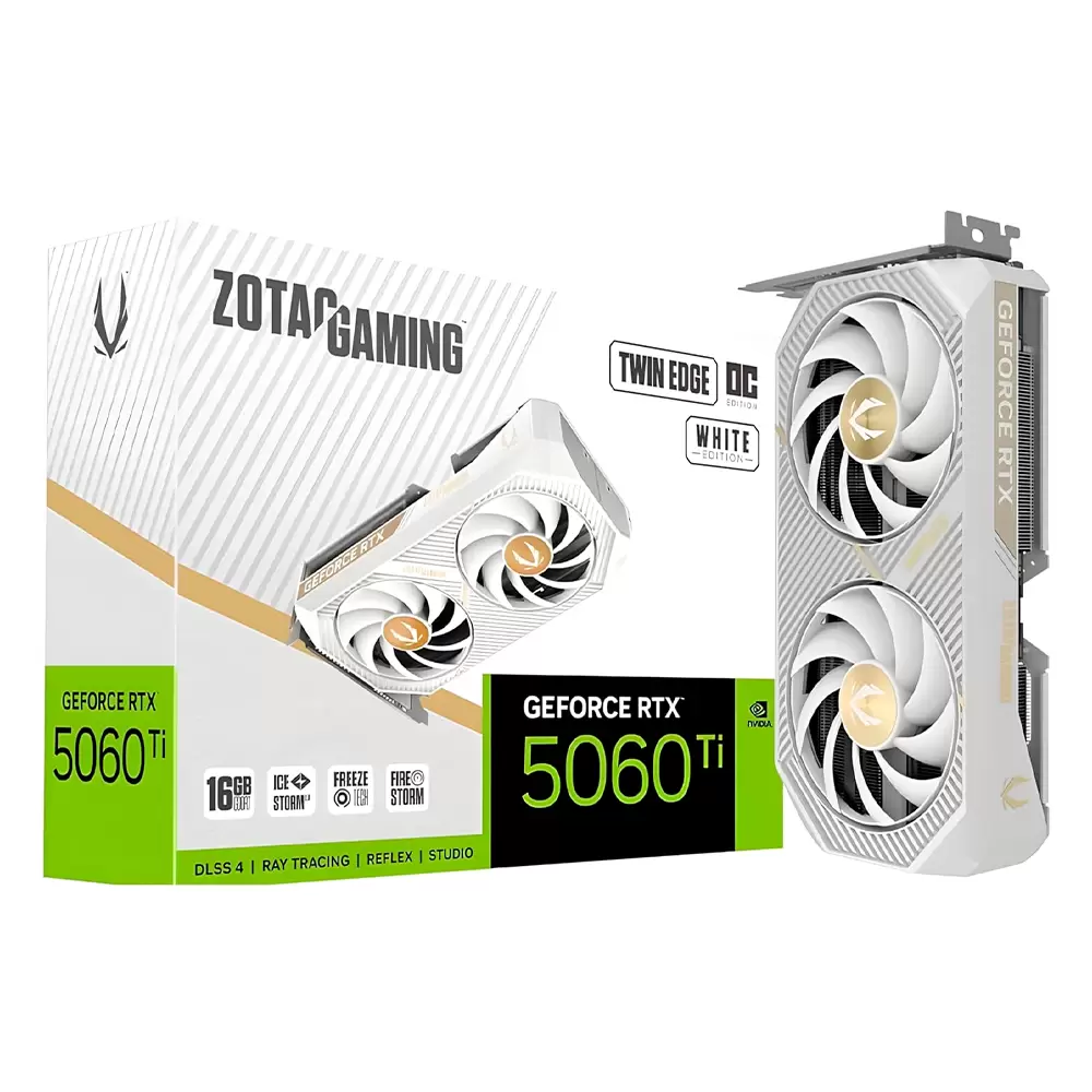 Tarjeta De Video Zotac (ZT-B50620Q-10M) Rtx 5060ti Twin Edge Oc White 16gb Gddr7, 2602 Mhz, PCIe 5, HDMI, 3*dp, 2*fan
