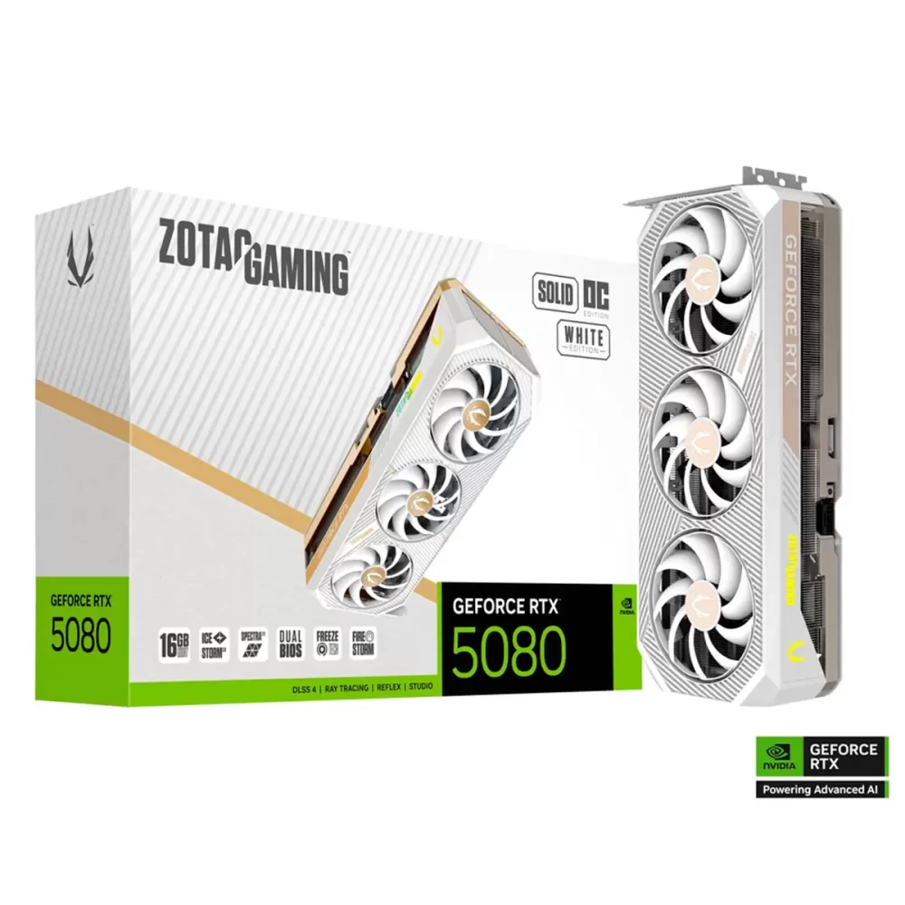 Tarjeta De Video Zotac (ZT-B50800Q-10A) Rtx 5080 Solid Oc White Edition 16gb Gddr7, PCIe 5, 3*fan