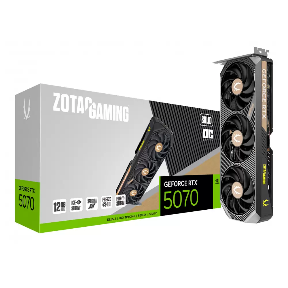 Tarjeta De Video Zotac (ZT-B50700J-10A) Rtx 5070 Solid Oc 12gb Gddr7, PCIe 5, 3*fan