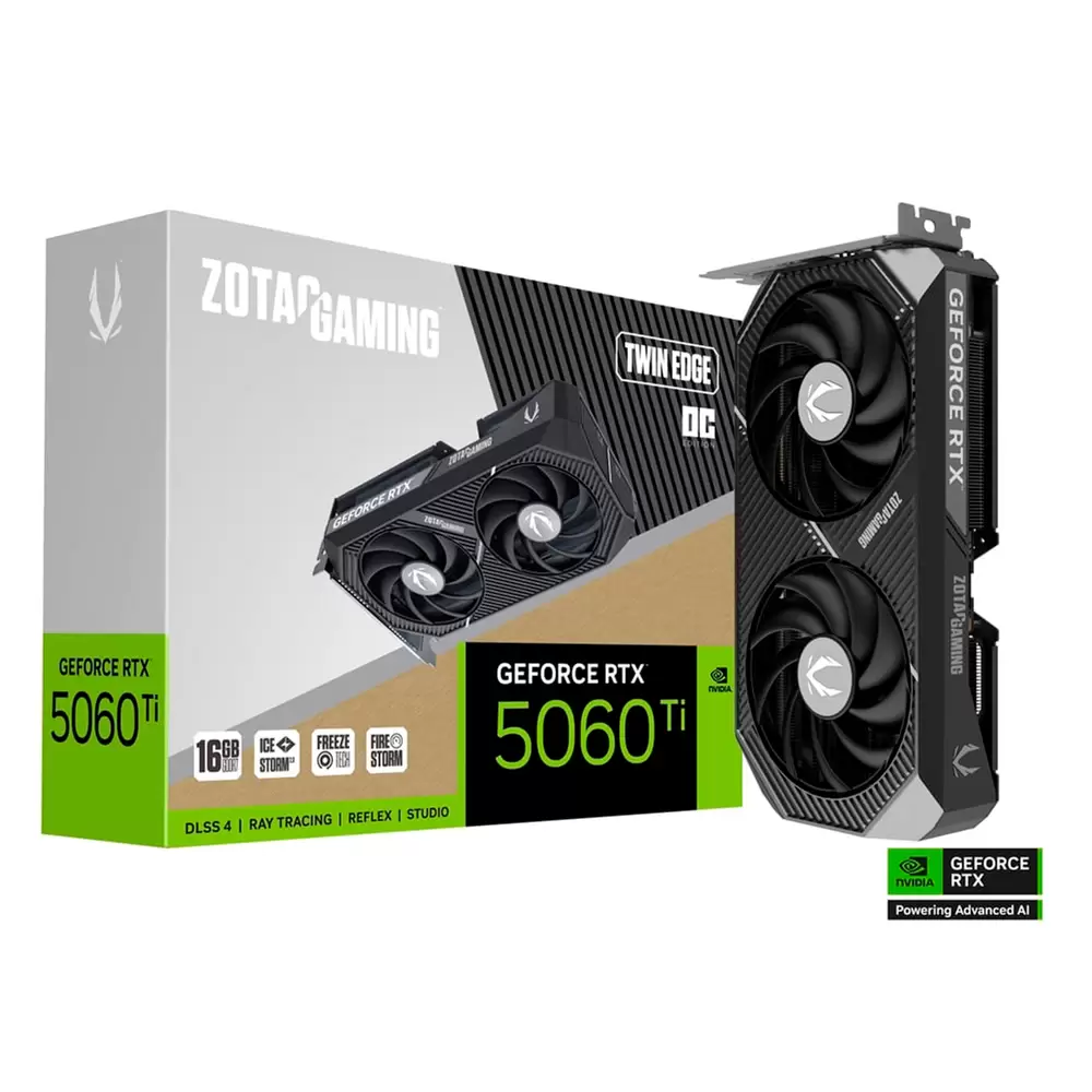 Tarjeta De Video Zotac (ZT-B50620H-10M) Rtx 5060ti Twin Edge Oc 16gb Gddr7, 2602 Mhz, PCIe 5, HDMI, 3*dp, 2*fan