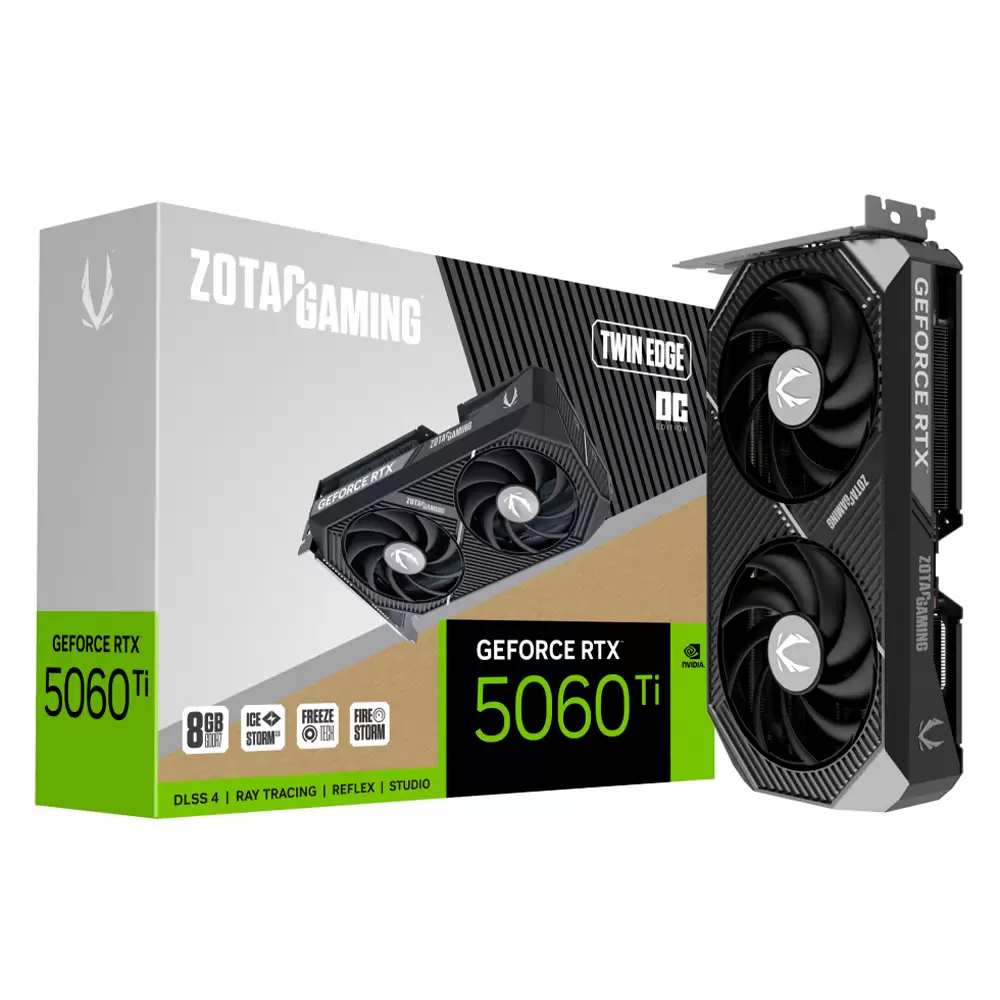 Tarjeta De Video Zotac (ZT-B50610H-10A) Rtx 5060ti Twin Edge Oc 8gb Gddr7, 2602 Mhz, PCIe 5, HDMI, 3*dp, 2*fan
