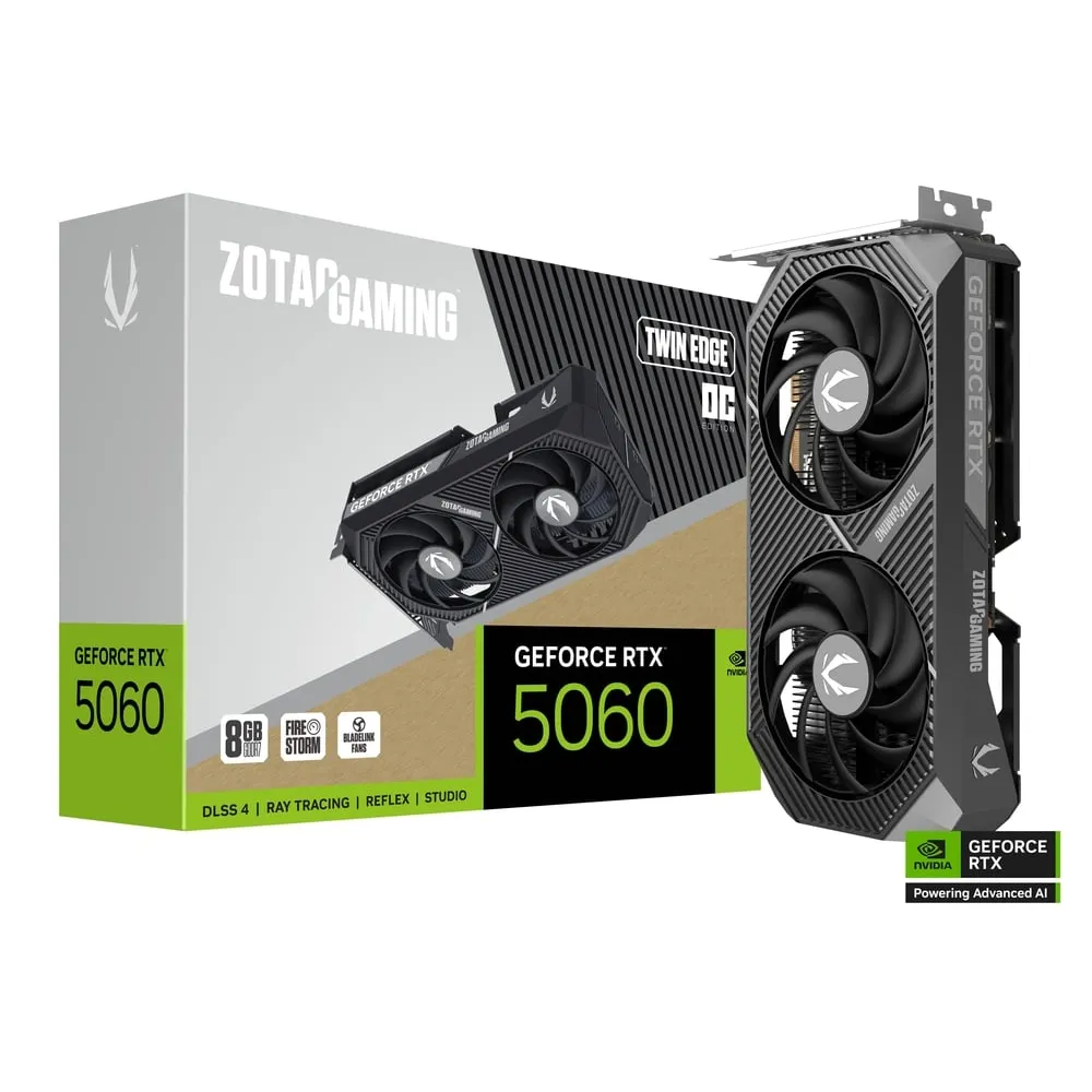Tarjeta De Video Zotac (ZT-B50600H-10M) Rtx 5060 Twin Edge Oc 8gb Gddr7, 2527 Mhz, PCIe 5, HDMI, 3*dp, 2*fan