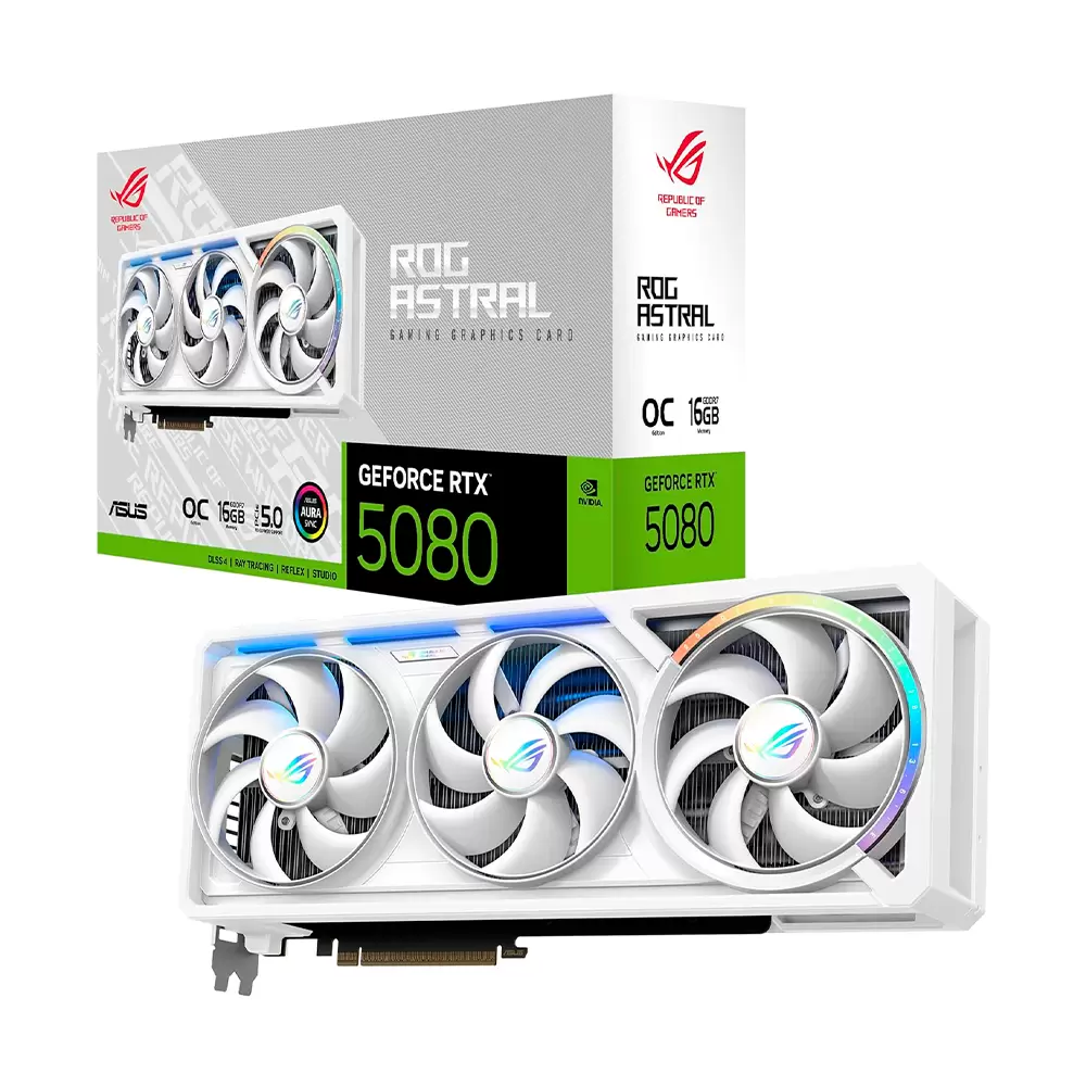 Tarjeta De Video Asus (ROG-ASTRAL-RTX5080-O16G-WHITE) 16gb Gddr7, 192bit, PCI-E 5.0, 2*hdmi, 3*dp, 3*fan