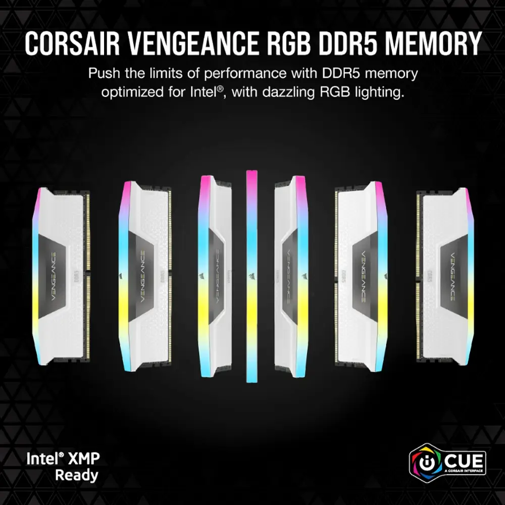 Memoria Dimm DDR5 Corsair (CMH64GX5M2B6400C32W) 64gb 6400mhz (2x32gb) Vengeance RGB, Blanco Cl32-84