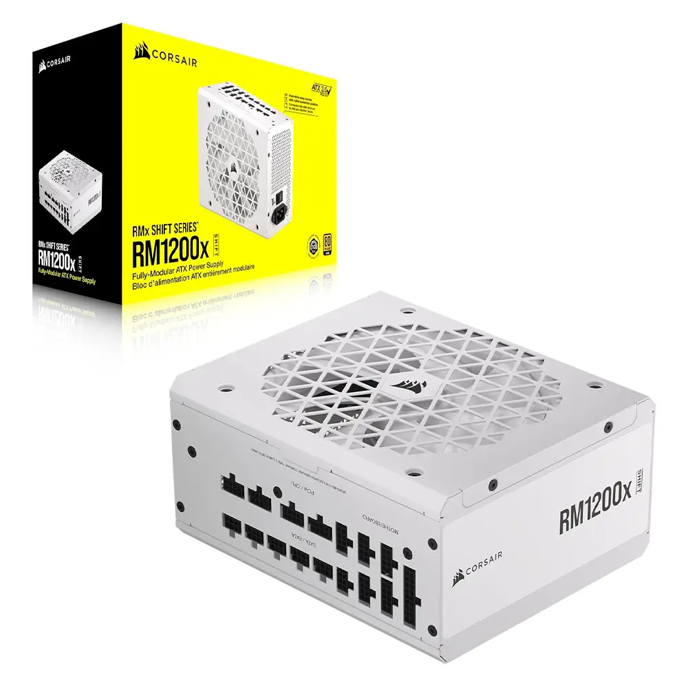Fuente De Poder Corsair (CP-9020276-NA) Rm1200x Shift, 1200w, Full Modular, 80 Plus Gold, Blanco
